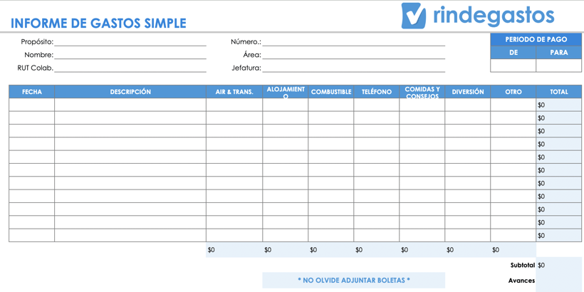 Plantilla de gastos simple