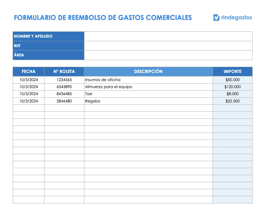 Plantilla de formulario de reembolso