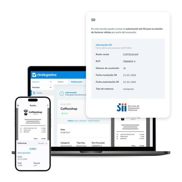 Vista de datos de proveedores consultados con el SII desde Rindegastos