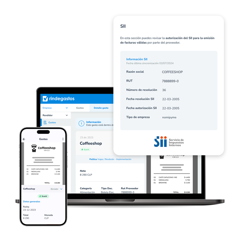 Vista de datos de proveedores consultados con el SII desde Rindegastos